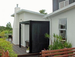 Bask louvre roof custom made to fit this outdoor area outside the kitchen door